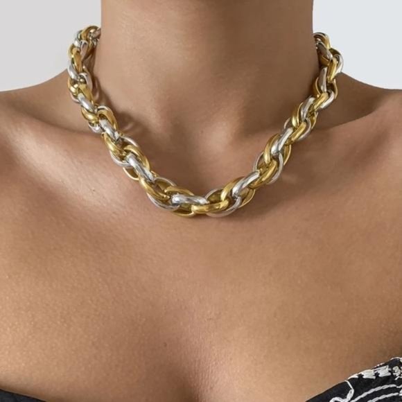 NEW PUNK STERLING SILVER CHUNKY CHOKER NECKLACE, NICE NECKLACE, CUTE NECKLACE - Picture 2 of 6